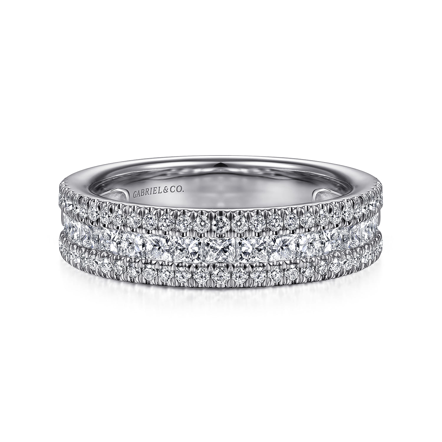 Fancy Wedding Ring in 14k White Gold with Princess Cut Natural Diamond at Gabriel & Co. - Shot 1