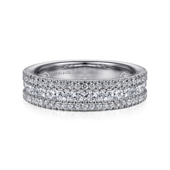Wide 14K White Gold Round and Princess Cut Diamond Anniversary Band