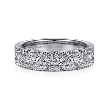 Lianne - Wide 14K White Gold Round and Princess Cut Diamond Anniversary Band