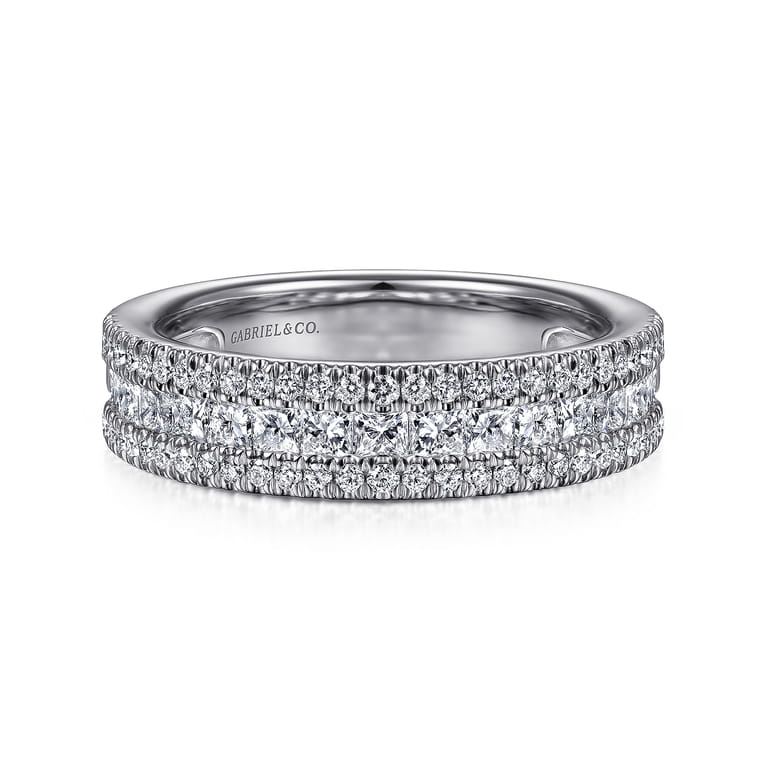 Fancy Wedding Ring in 14k White Gold with Princess Cut Natural Diamond at Gabriel & Co. - Shot 1