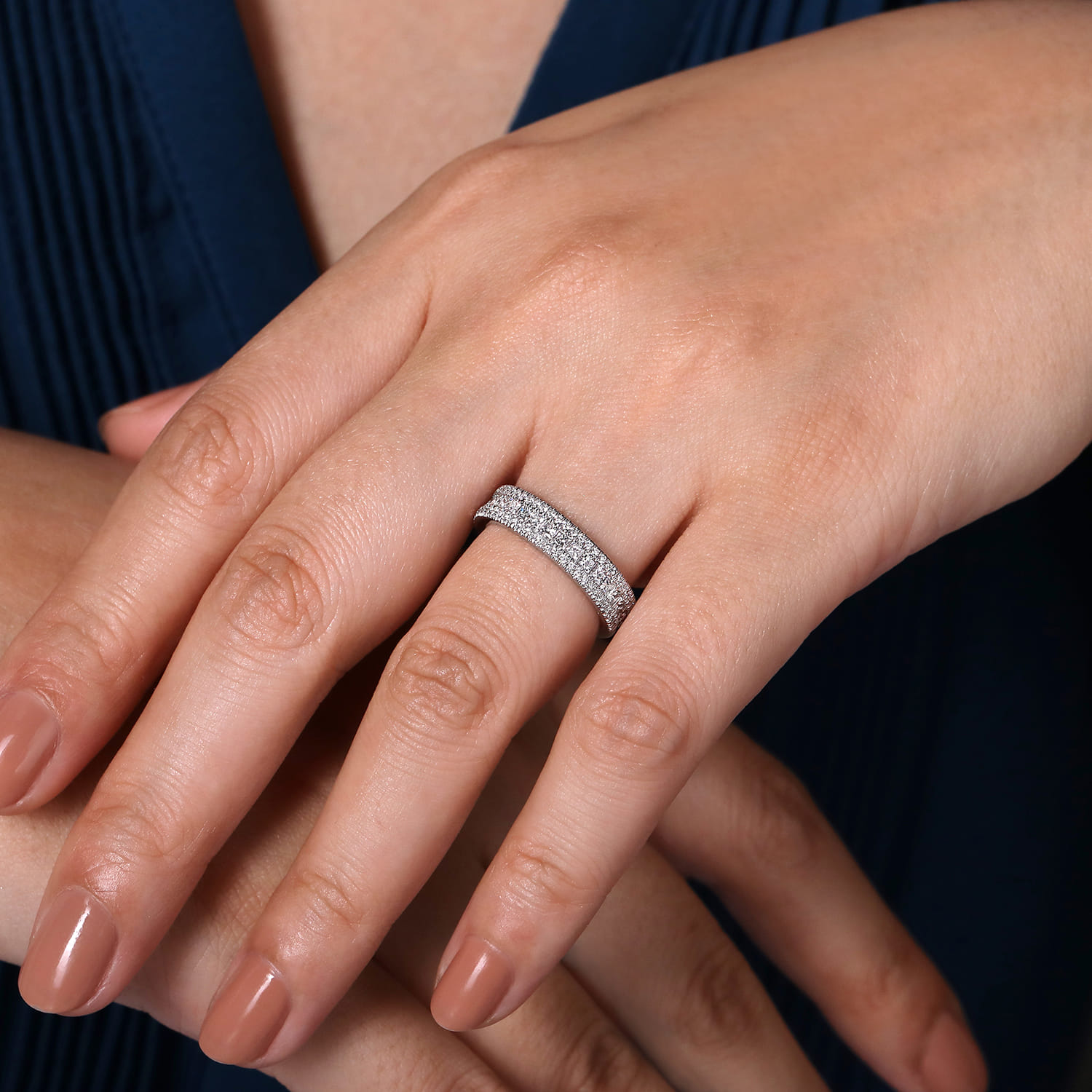 Fancy Wedding Ring in 14k White Gold with Princess Cut Natural Diamond at Gabriel & Co. - Shot 5