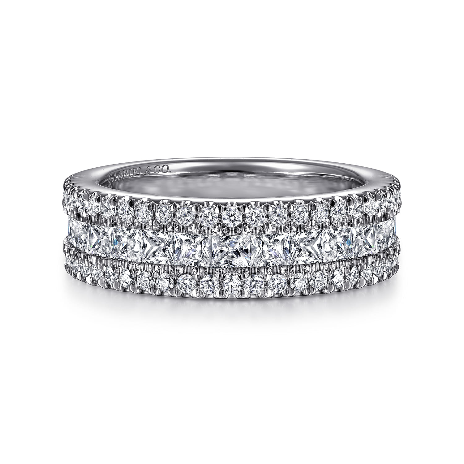 Fancy Wedding Ring in 14k White Gold with Princess Cut Natural Diamond at Gabriel & Co. - Shot 1