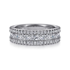Lianne - Wide 14K White Gold Round and Princess Cut Diamond Anniversary Band
