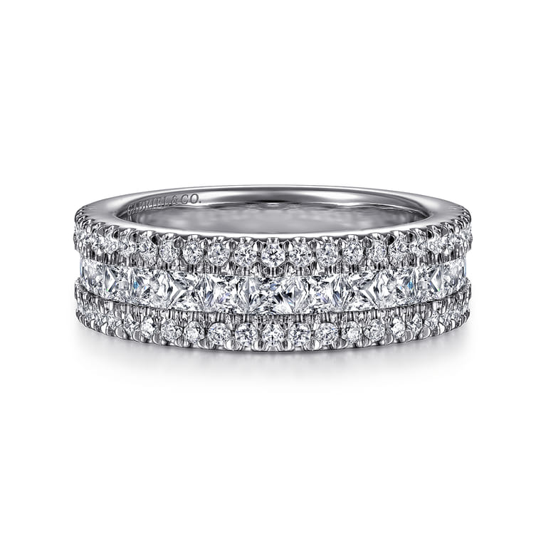 Fancy Wedding Ring in 14k White Gold with Princess Cut Natural Diamond at Gabriel & Co. - Shot 1