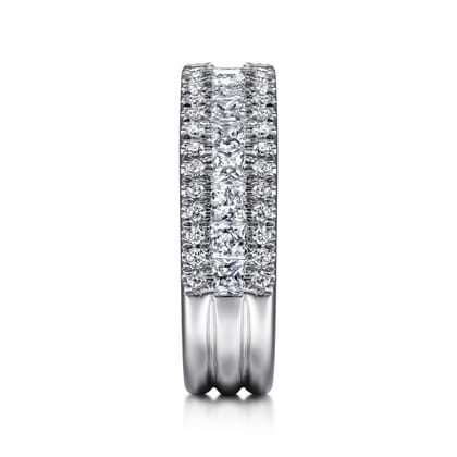 Lianne - Wide 14K White Gold Round and Princess Cut Diamond Anniversary Band