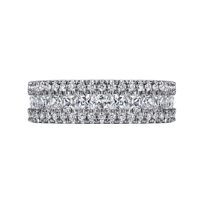 Lianne - Wide 14K White Gold Round and Princess Cut Diamond Anniversary Band