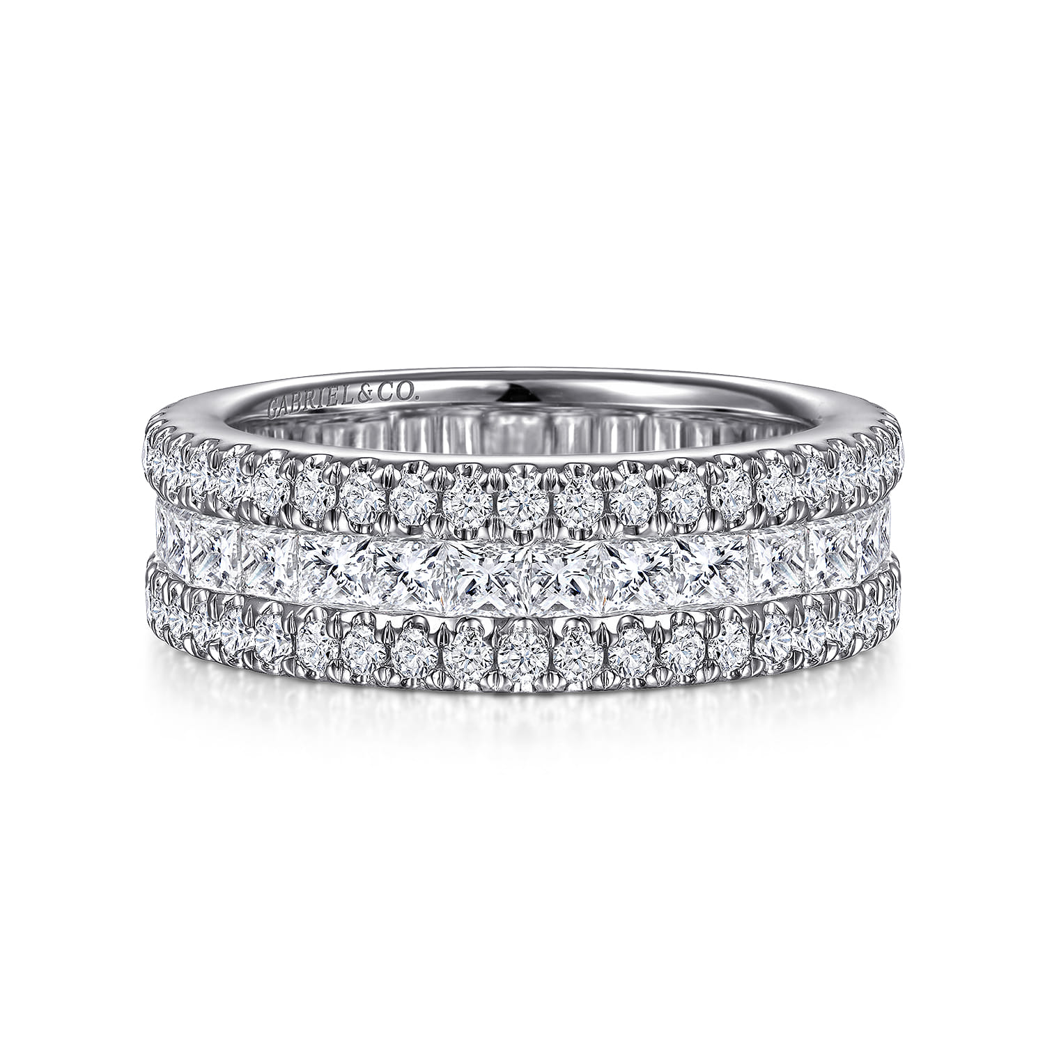 Fancy Wedding Ring in 14k White Gold with Princess Cut Natural Diamond at Gabriel & Co. - Shot 1