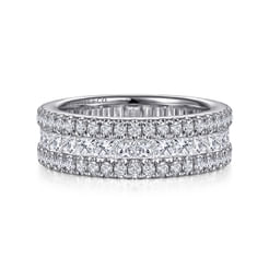 Wide 14K White Gold Round and Princess Cut Diamond Anniversary Band