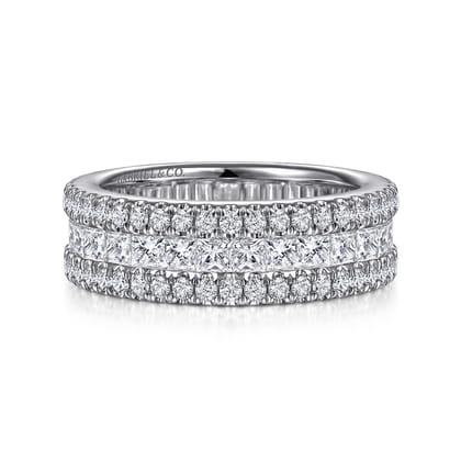 Lianne - Wide 14K White Gold Round and Princess Cut Diamond Anniversary Band