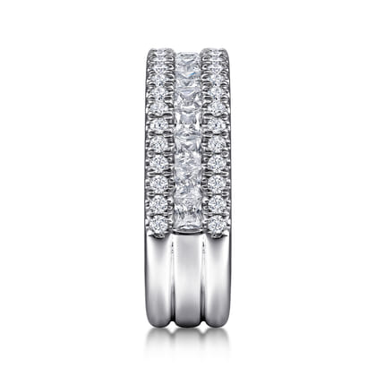 Lianne - Wide 14K White Gold Round and Princess Cut Diamond Anniversary Band