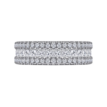 Lianne - Wide 14K White Gold Round and Princess Cut Diamond Anniversary Band