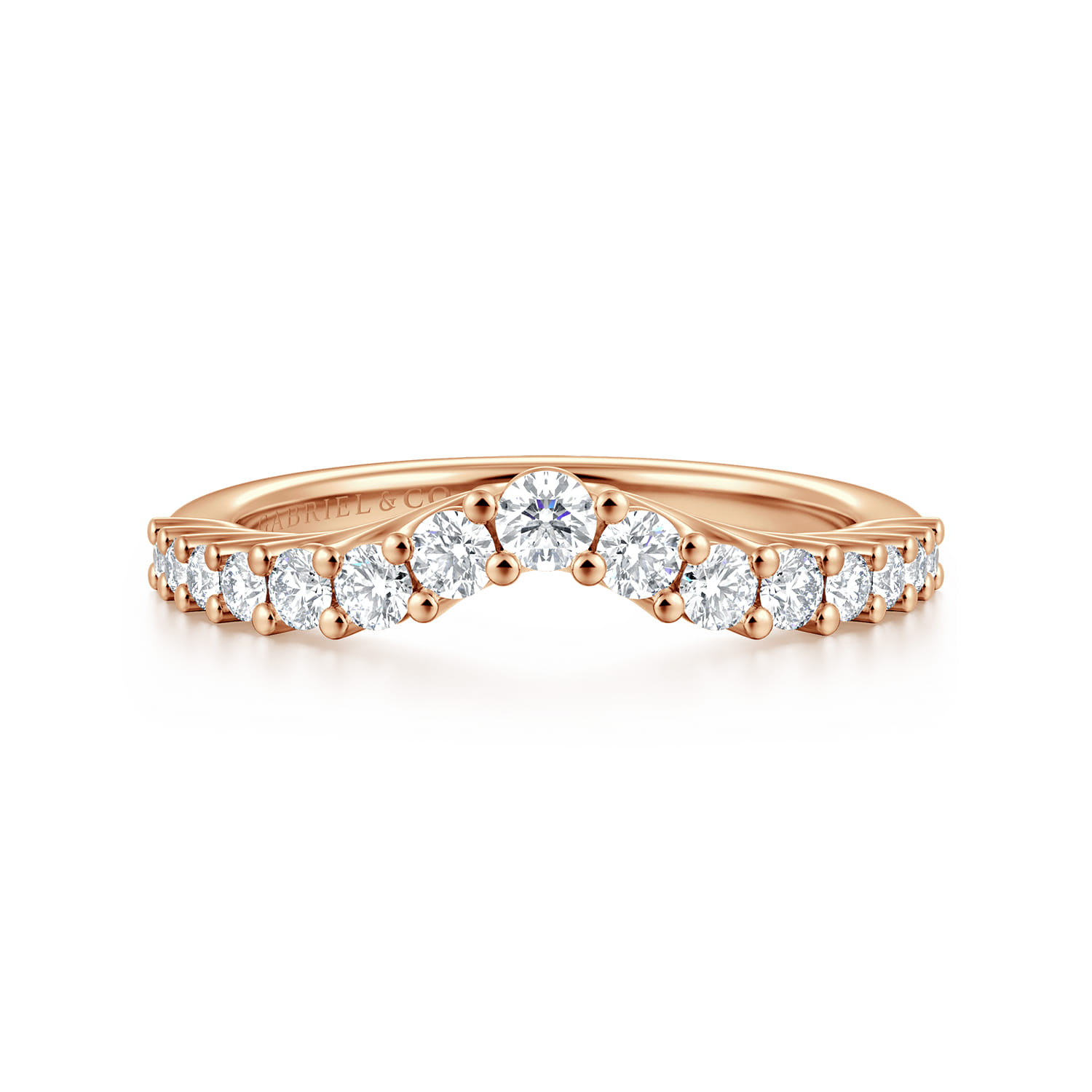 Curved Wedding Ring in 14k Rose Gold with Round Natural Diamond at Gabriel & Co. - Shot 1