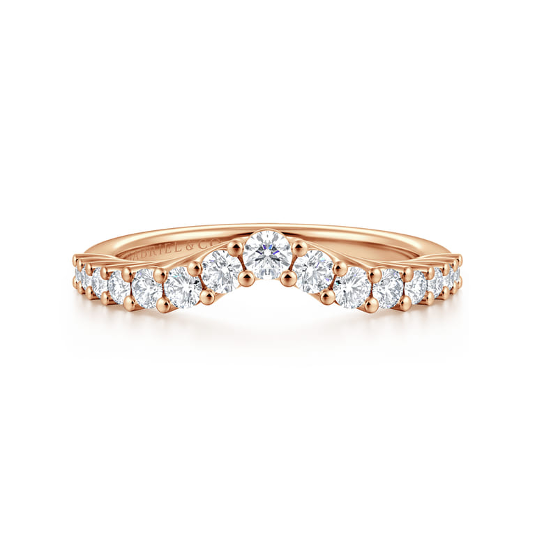 Curved Wedding Ring in 14k Rose Gold with Round Natural Diamond at Gabriel & Co. - Shot 1