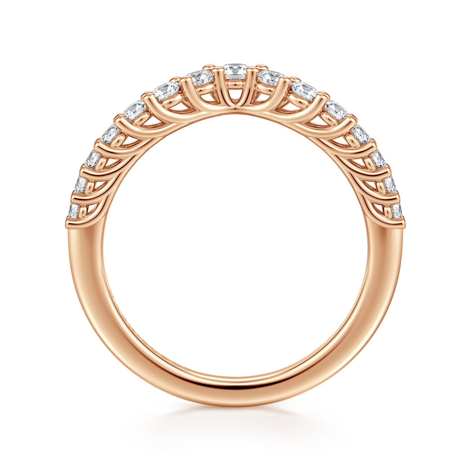 Curved Wedding Ring in 14k Rose Gold with Round Natural Diamond at Gabriel & Co. - Shot 2