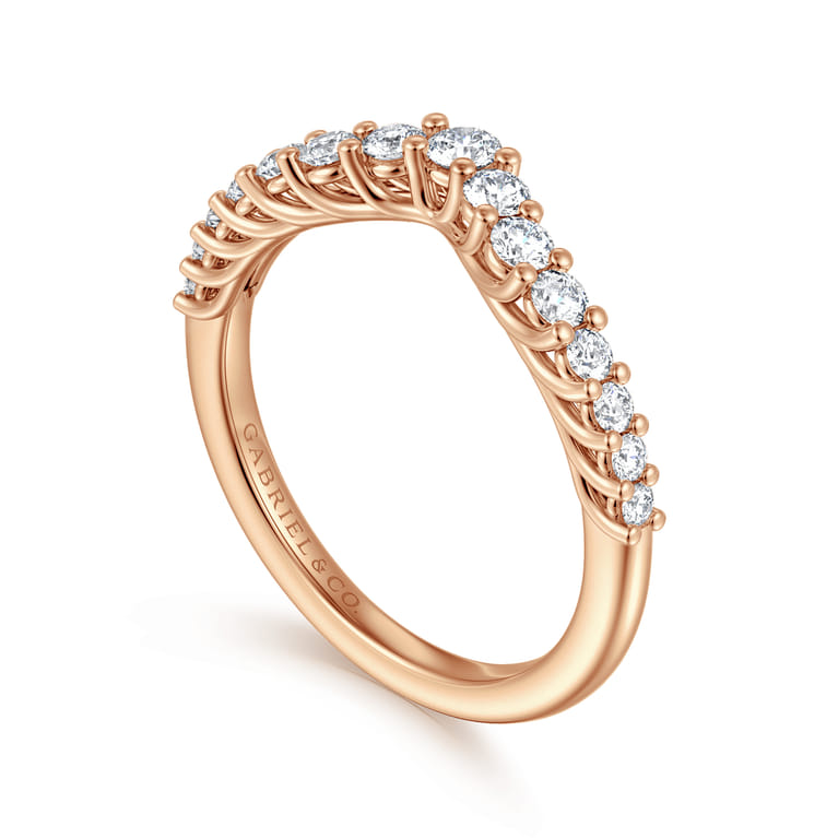 Curved Wedding Ring in 14k Rose Gold with Round Natural Diamond at Gabriel & Co. - Shot 3