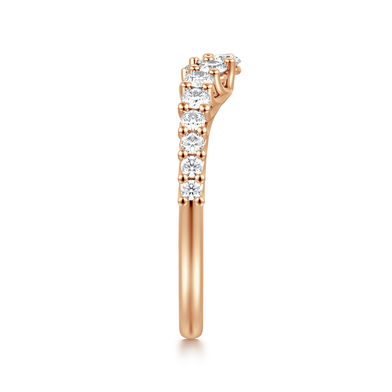 Curved Wedding Ring in 14k Rose Gold with Round Natural Diamond at Gabriel & Co. - Shot 4