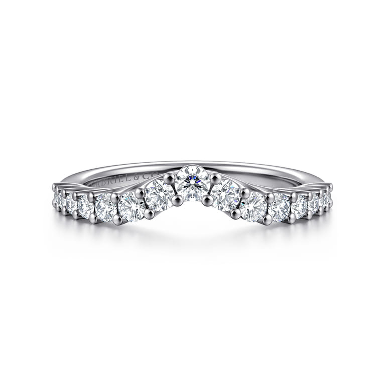 Curved Wedding Ring in 14k White Gold with Round  at Gabriel & Co. - Shot 1