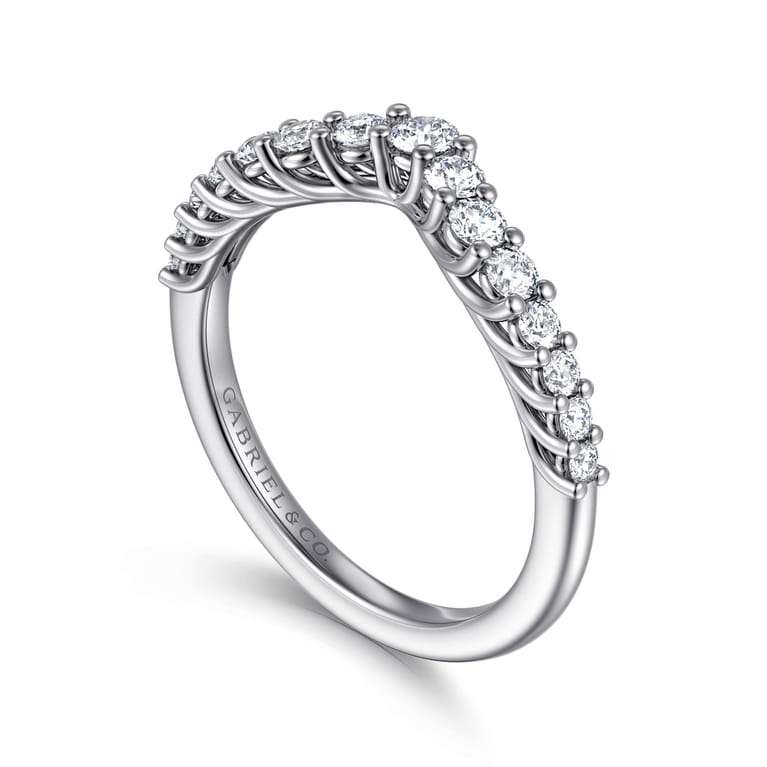 Curved Wedding Ring in 14k White Gold with Round  at Gabriel & Co. - Shot 3
