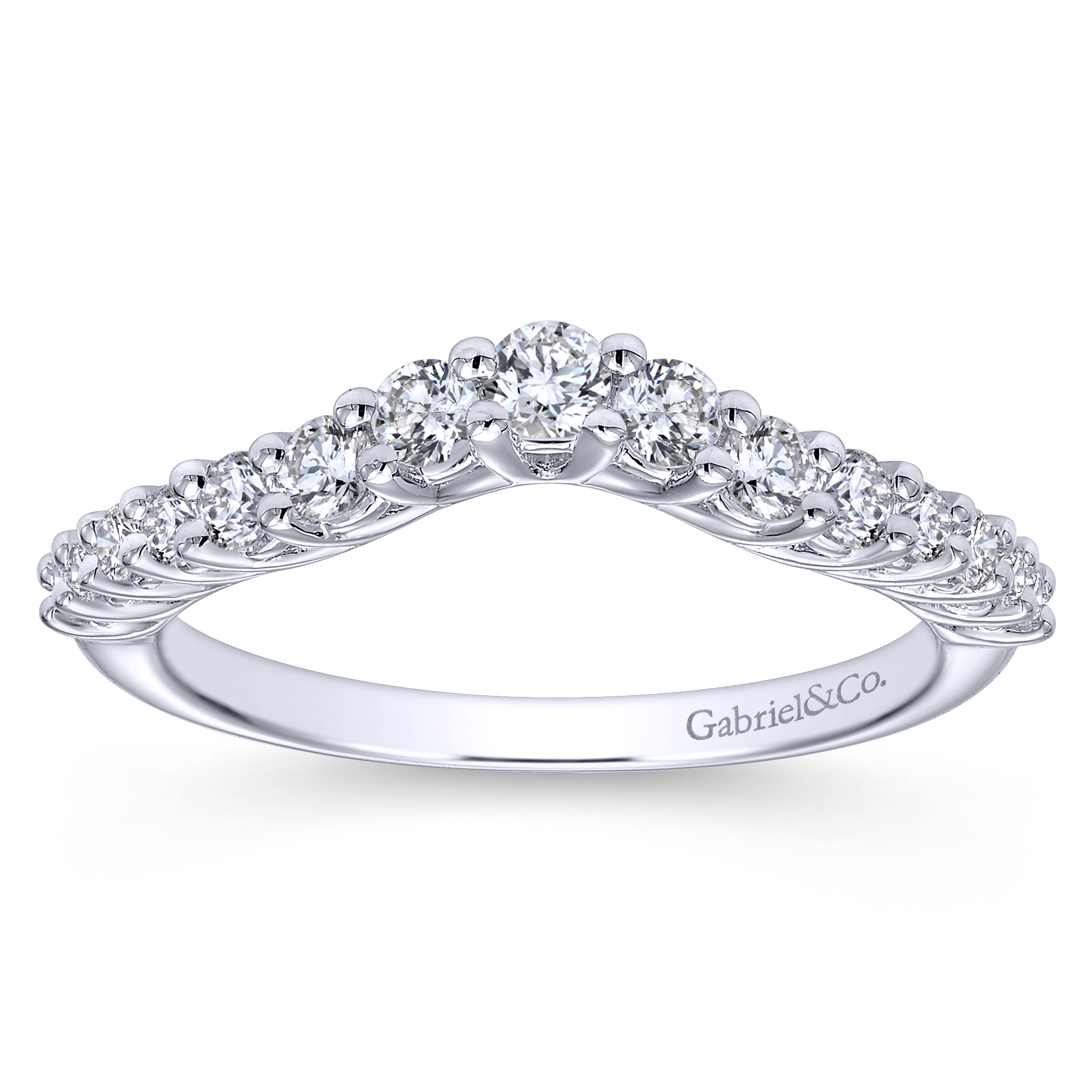 Curved Wedding Ring in 14k White Gold with Round  at Gabriel & Co. - Shot 5