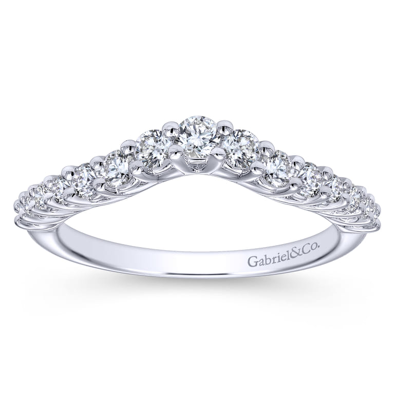 Curved Wedding Ring in 14k White Gold with Round  at Gabriel & Co. - Shot 5