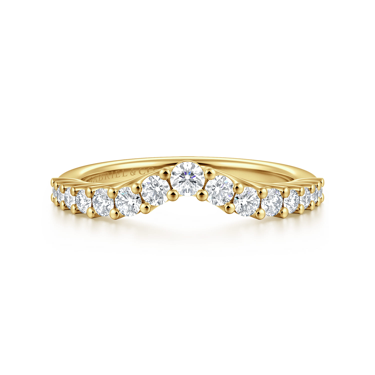 Curved Wedding Ring in 14k Yellow Gold with Round Natural Diamond at Gabriel & Co. - Shot 1
