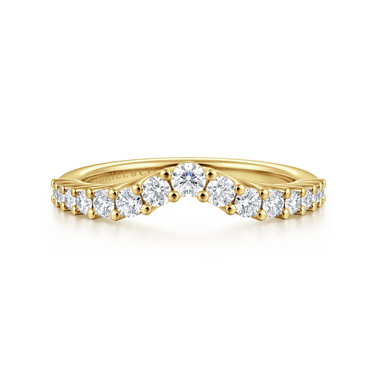 Curved Wedding Ring in 14k Yellow Gold with Round Natural Diamond at Gabriel & Co. - Shot 1