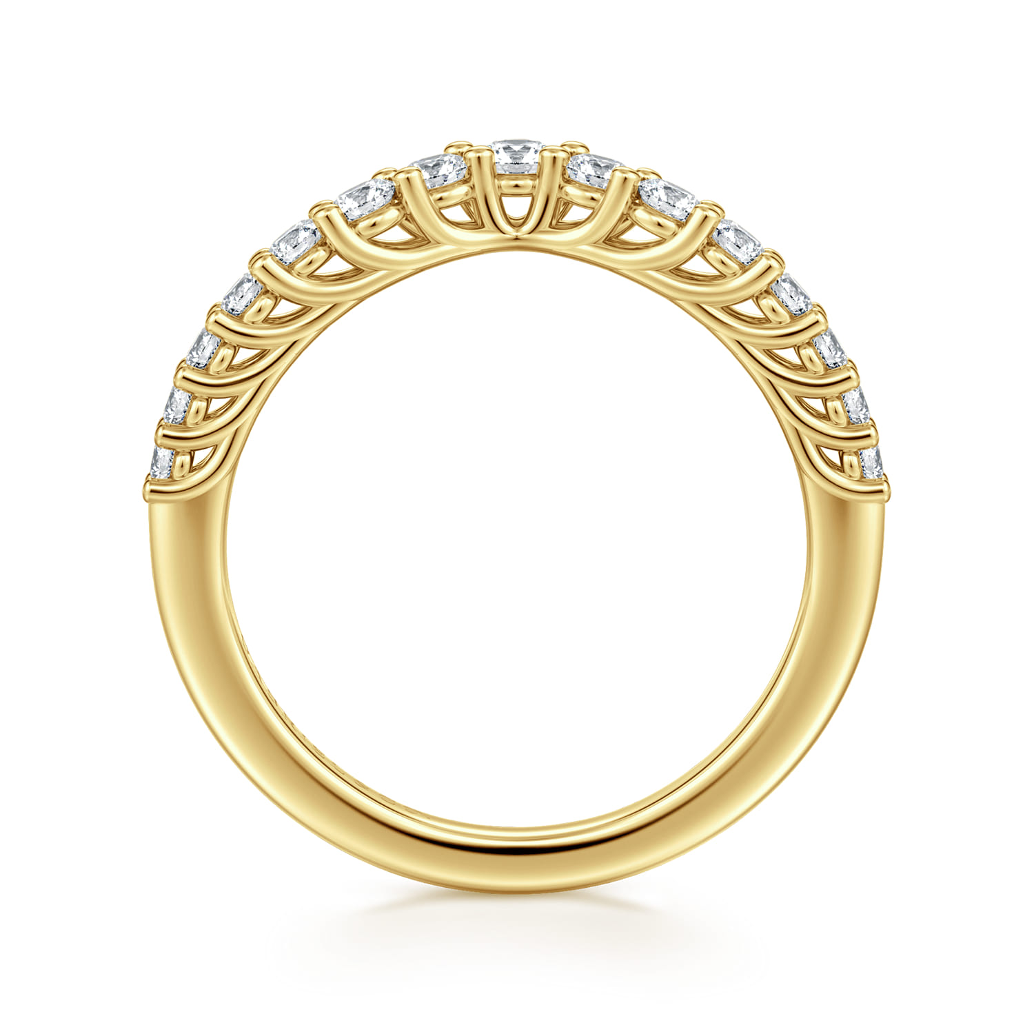 Curved Wedding Ring in 14k Yellow Gold with Round Natural Diamond at Gabriel & Co. - Shot 2