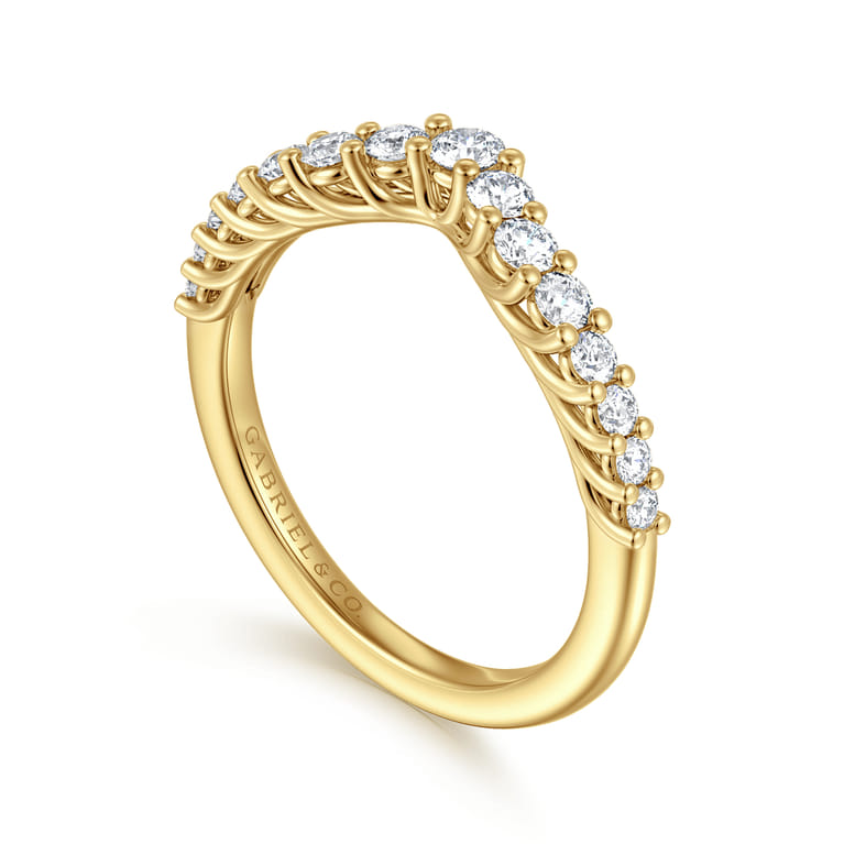 Curved Wedding Ring in 14k Yellow Gold with Round Natural Diamond at Gabriel & Co. - Shot 3