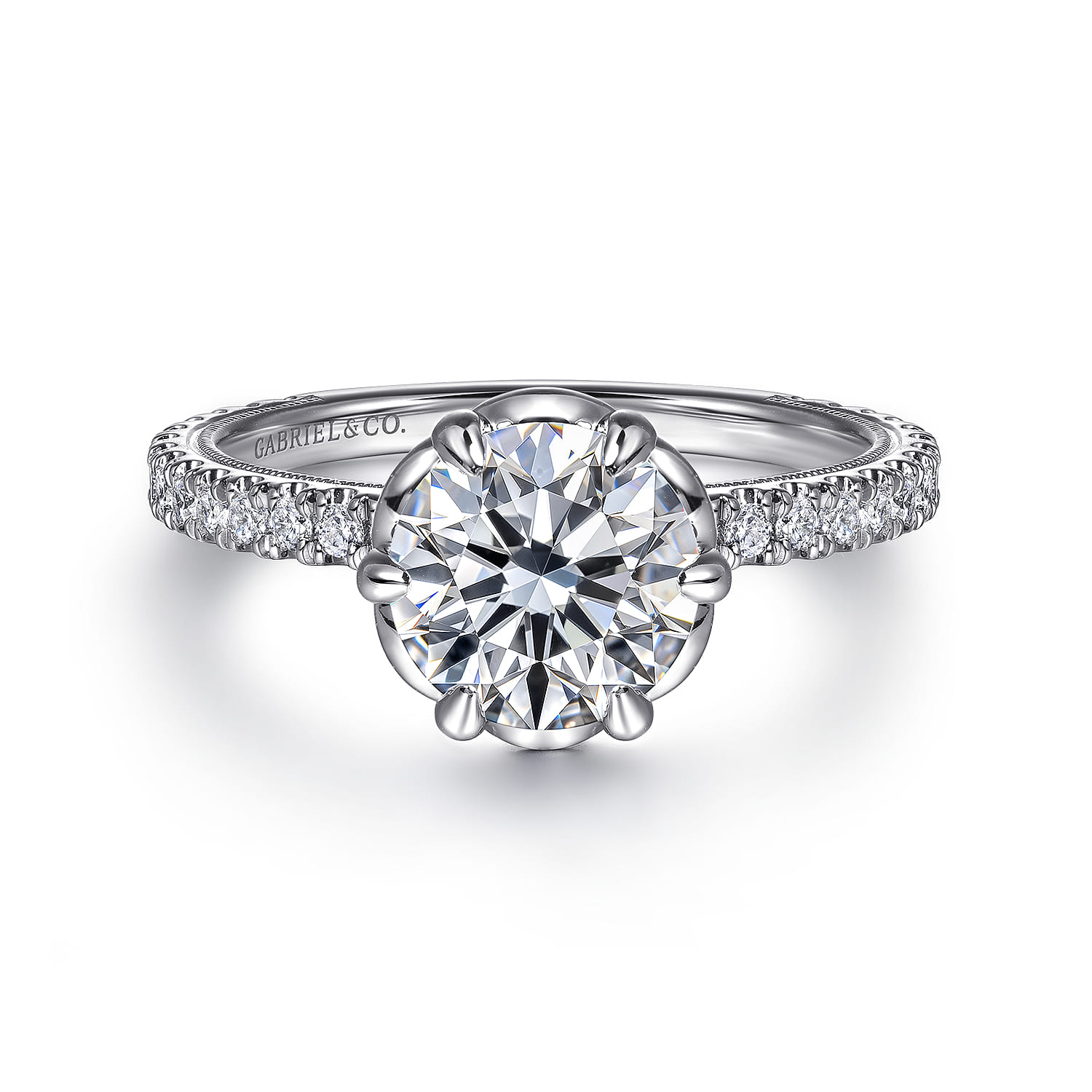 Lida - 14K White Gold Bezel Prong Round Diamond Engagement Ring