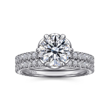 Lida - 14K White Gold Bezel Prong Round Diamond Engagement Ring