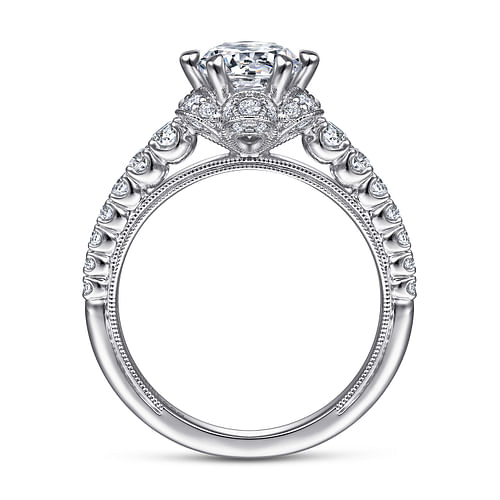 Lido - 14K White Gold Floral Halo Round Diamond Engagement Ring - 0.41 ct - Shot 2