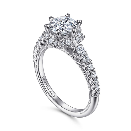 Lido - 14K White Gold Floral Halo Round Diamond Engagement Ring - 0.41 ct - Shot 3