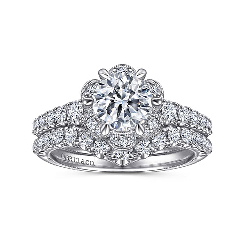 Lido - 14K White Gold Floral Halo Round Diamond Engagement Ring - 0.41 ct - Shot 4