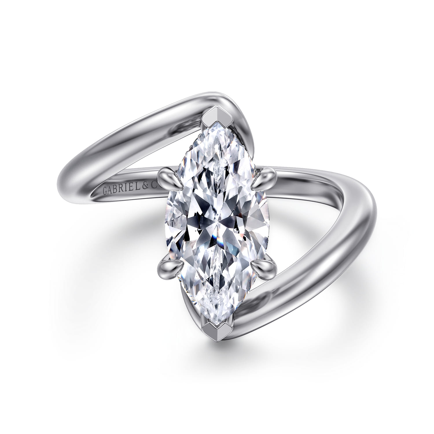 Lidya - 14K White Gold Bypass Marquise Shape Diamond Engagement Ring