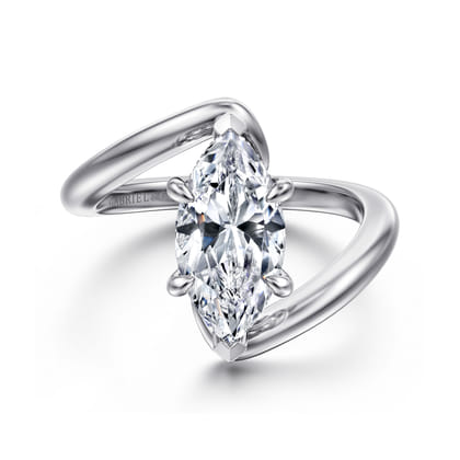 Lidya - 14K White Gold Bypass Marquise Shape Diamond Engagement Ring