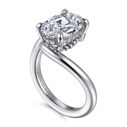 Lidya - 14K White Gold Bypass Oval Diamond Engagement Ring