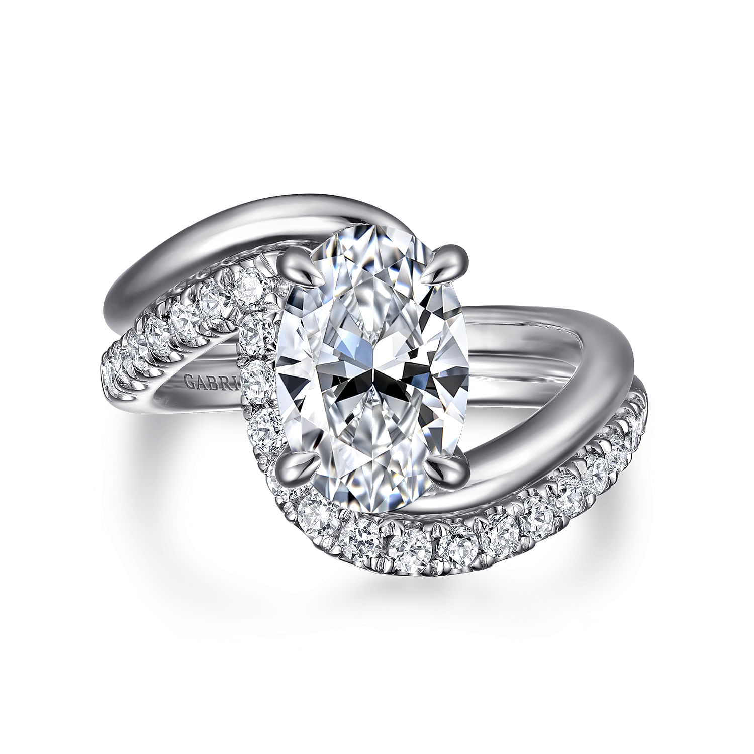 Lidya - 14K White Gold Bypass Oval Diamond Engagement Ring