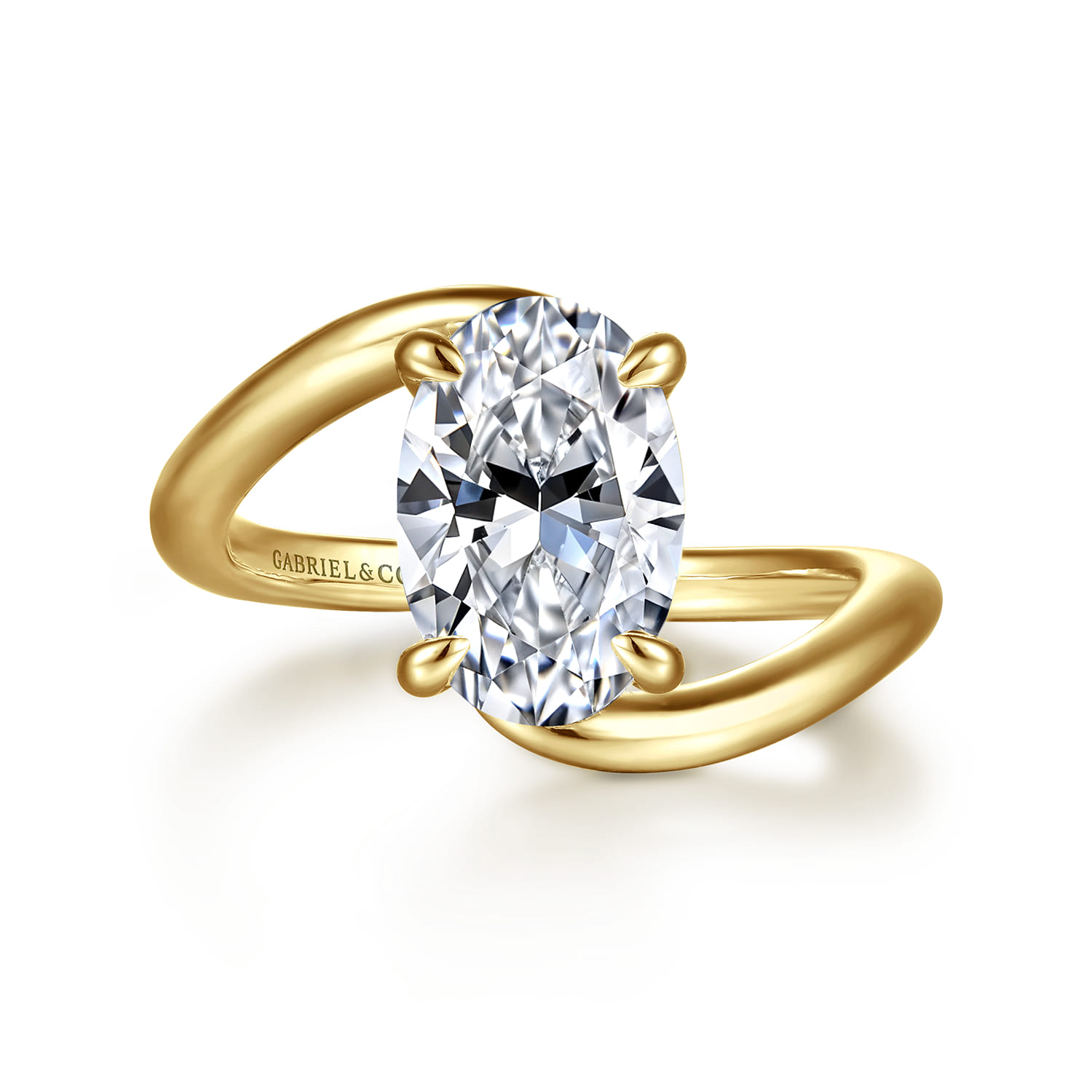 Lidya - 14K Yellow Gold Bypass Oval Diamond Engagement Ring