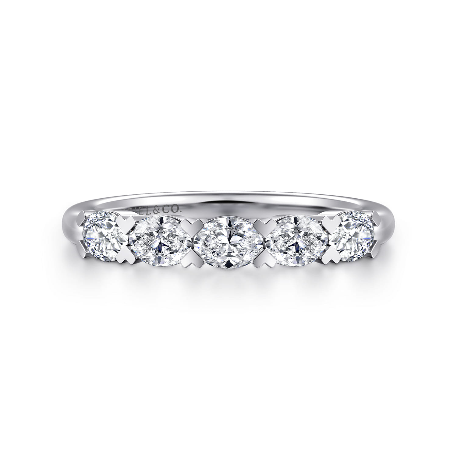 Fancy Wedding Ring in 14k White Gold with Oval Natural Diamond at Gabriel & Co. - Shot 1