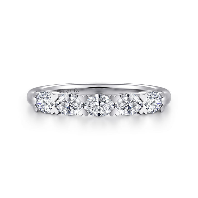 Fancy Wedding Ring in 14k White Gold with Oval Natural Diamond at Gabriel & Co. - Shot 1