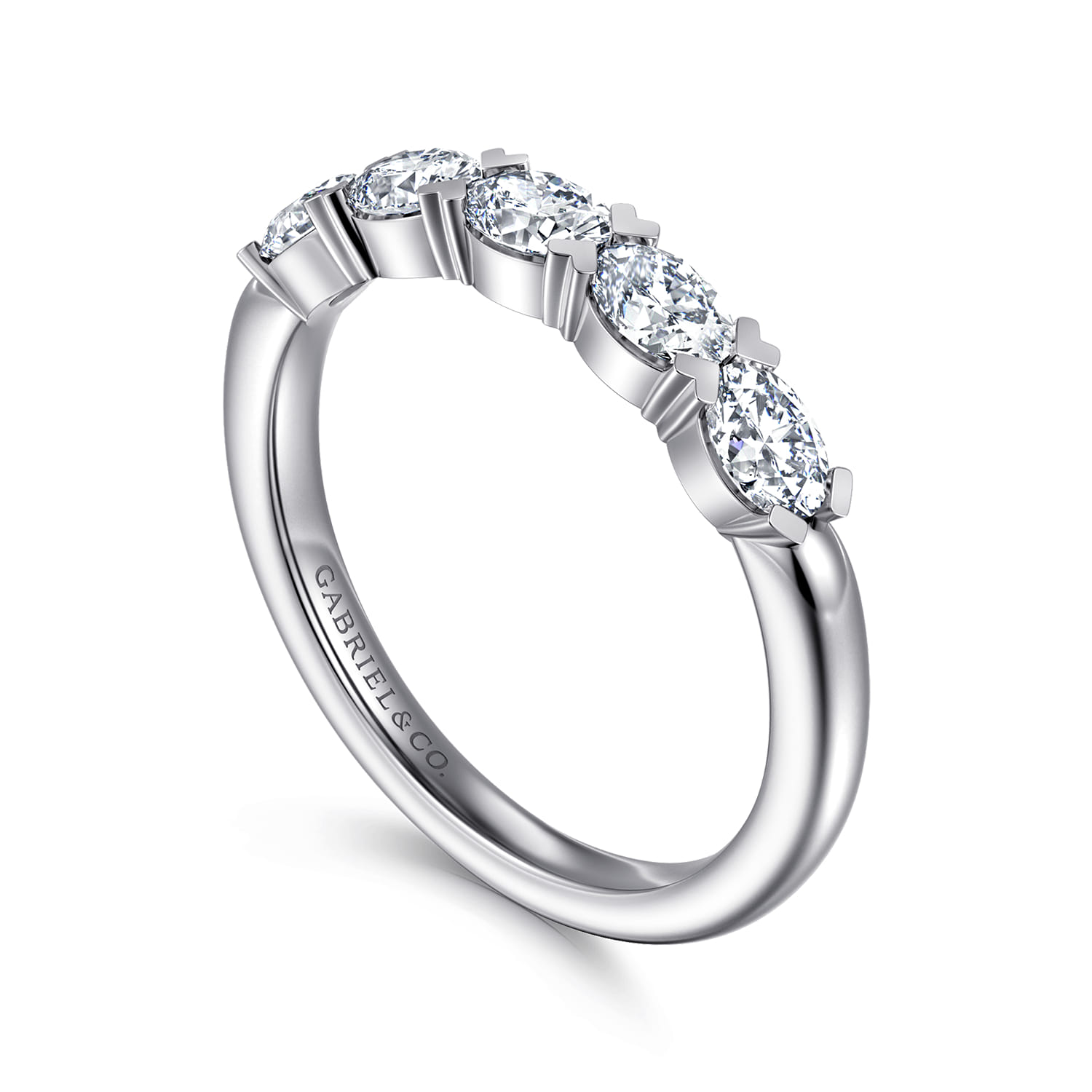 Fancy Wedding Ring in 14k White Gold with Oval Natural Diamond at Gabriel & Co. - Shot 3