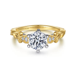 Lilac - 14K White-Yellow Gold Floral Round Diamond Engagement Ring