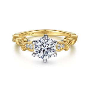 Lilac - 14K White-Yellow Gold Floral Round Diamond Engagement Ring