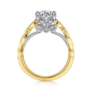 Lilac - 14K White-Yellow Gold Floral Round Diamond Engagement Ring