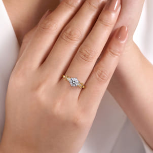 Lilac - 14K White-Yellow Gold Floral Round Diamond Engagement Ring