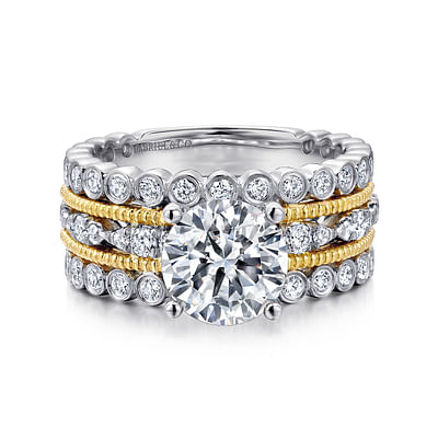 Lilith - 14K White-Yellow Gold Round Diamond Engagement Ring