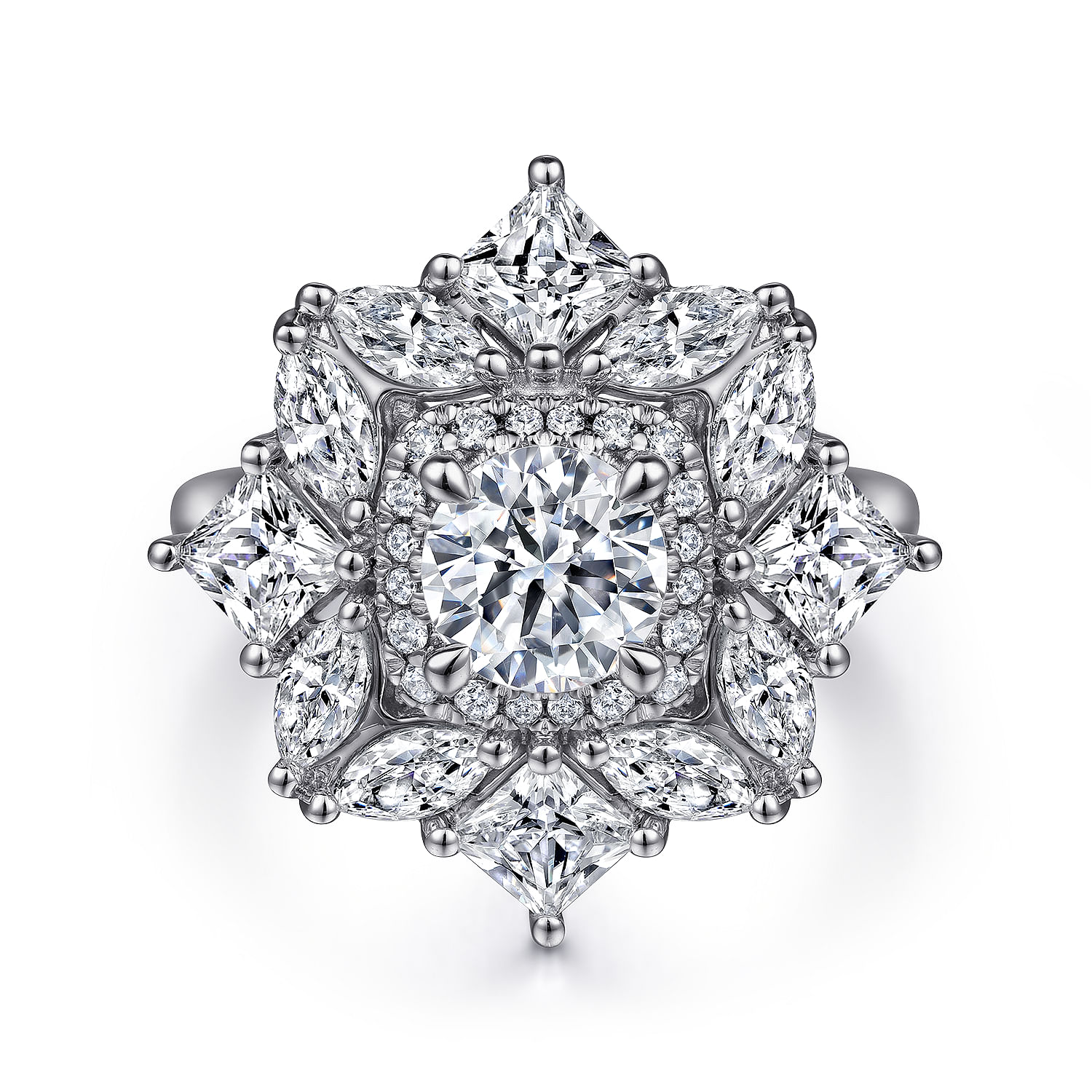 Lincoln - 14K White Gold Fancy halo Round Diamond Engagement Ring