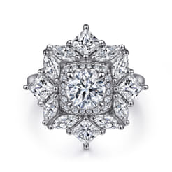 Lincoln - 14K White Gold Fancy halo Round Diamond Engagement Ring