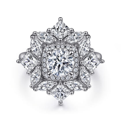 Lincoln - 14K White Gold Fancy halo Round Diamond Engagement Ring