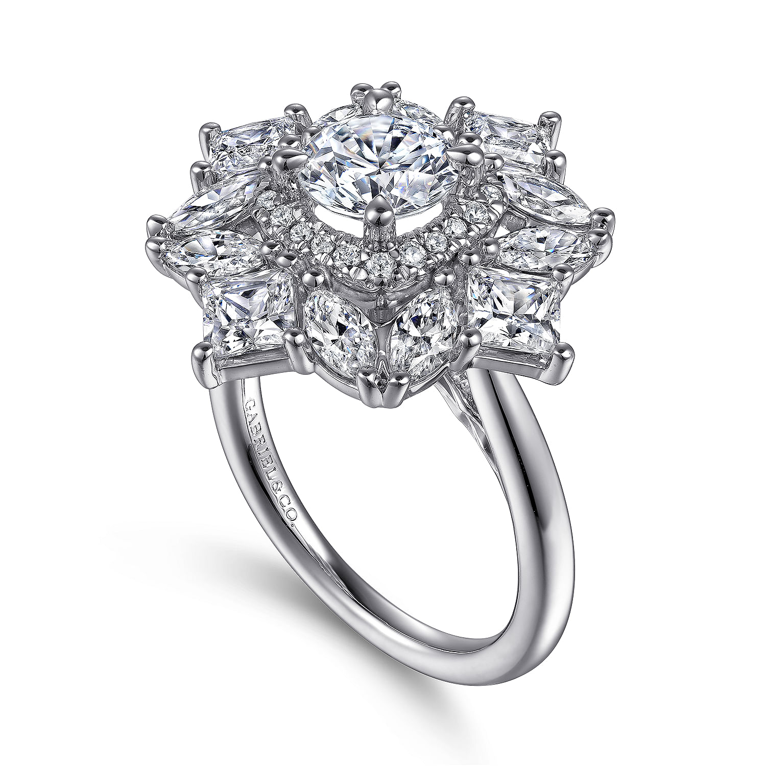 Lincoln - 14K White Gold Fancy halo Round Diamond Engagement Ring